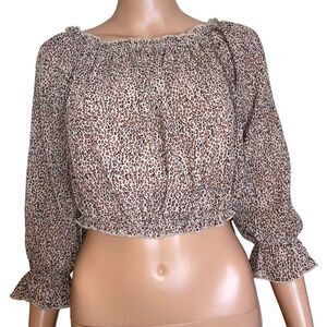 Polly brand cheetah cropped long sleeve ruffle wrist lightweight semi sheer SZ 4